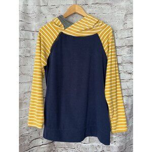 Doublju Women's Double Hood Pullover Hoodie Sweatshirt Blue Gold Womens M